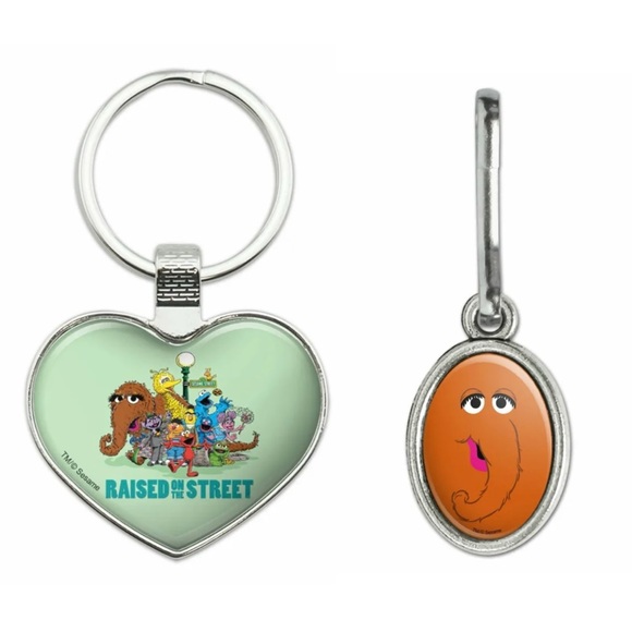 Sesame Street Heart Love Keychain & Snuffleupagus Face Oval Charm Zipper Pull - Picture 1 of 10
